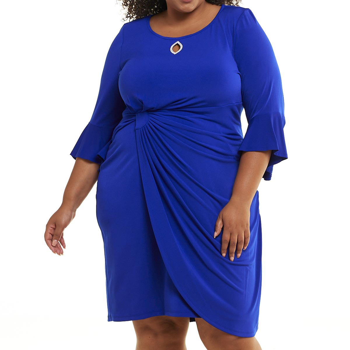 Plus Size Connected Apparel Bell Sleeve Rhinestone Sheath Dress