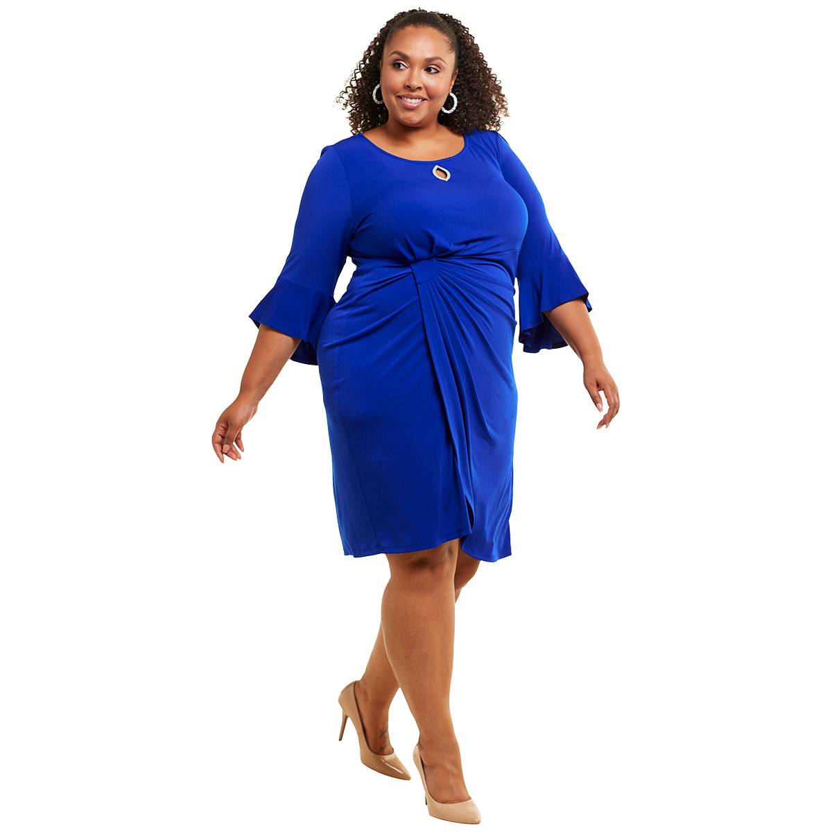 Plus Size Connected Apparel Bell Sleeve Rhinestone Sheath Dress