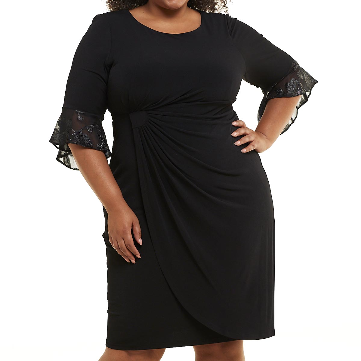 Plus Size Connected Apparel Bell Sleeve Side Ruched Sheath Dress