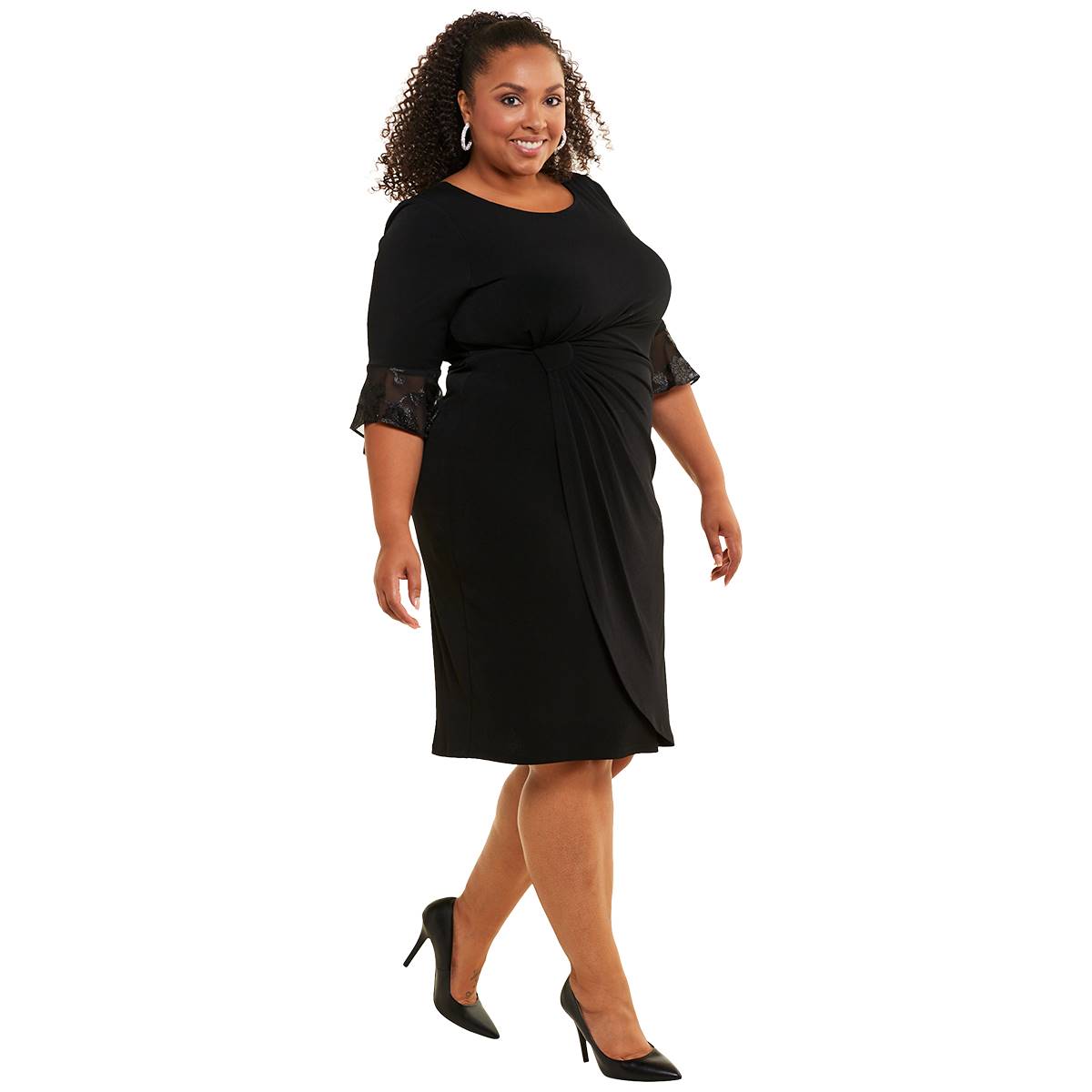 Plus Size Connected Apparel Bell Sleeve Side Ruched Sheath Dress