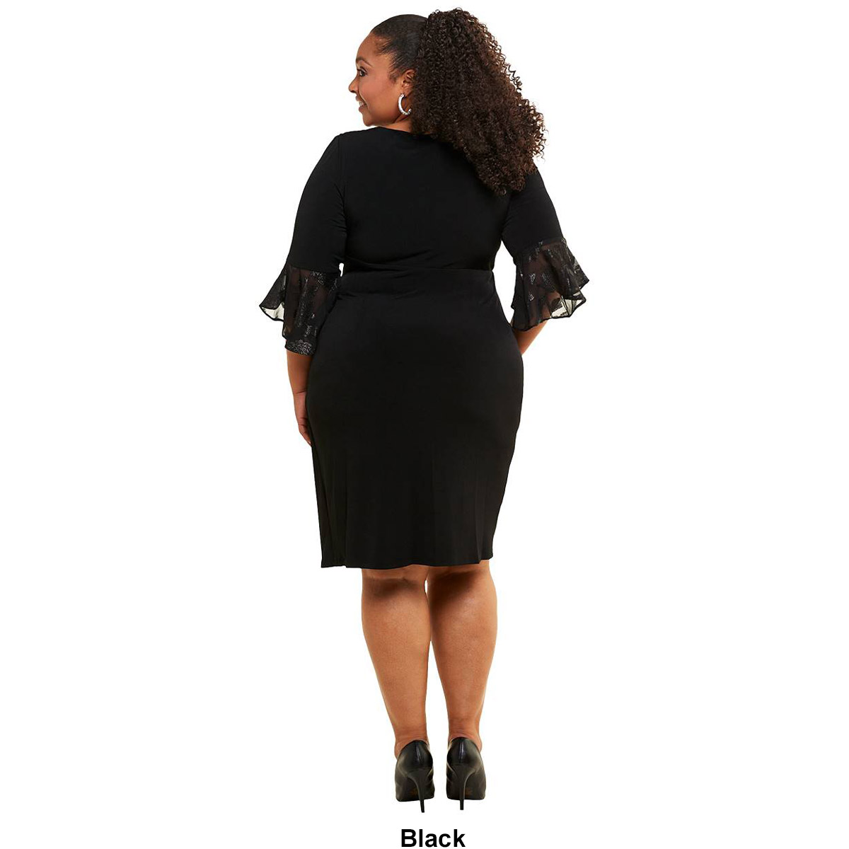 Plus Size Connected Apparel Bell Sleeve Side Ruched Sheath Dress