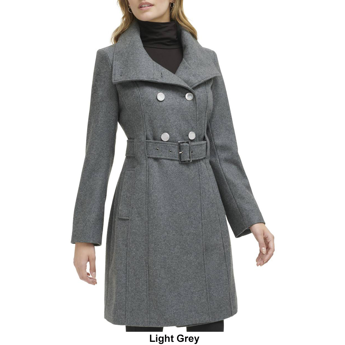 Womens Guess Double Breasted Wool Coat W/Belt