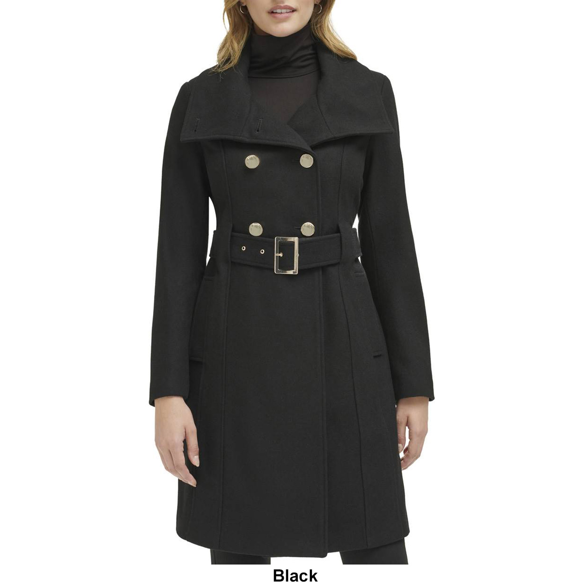 Womens Guess Double Breasted Wool Coat W/Belt