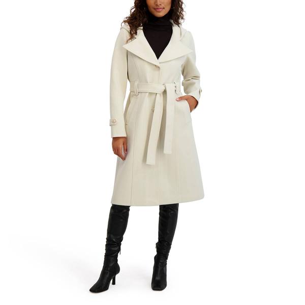 Womens Kensie Belted Faux Wool Coat with Hood