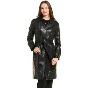 Womens Kensie Long Faux Leather Belted Trench Coat alternate view