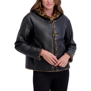 Womens Kensie Faux Fur Leopard Faux Leather Jacket alternate view