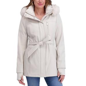 Womens Kensie Belted Softshell Jacket with Faux Fur Trimmed Hood alternate view