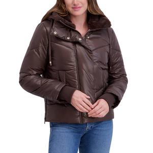 Womens Kensie Short Puffer Jacket With Faux Fur Collar alternate view