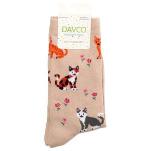 Womens Davco(R) Floral Cat Crew Socks