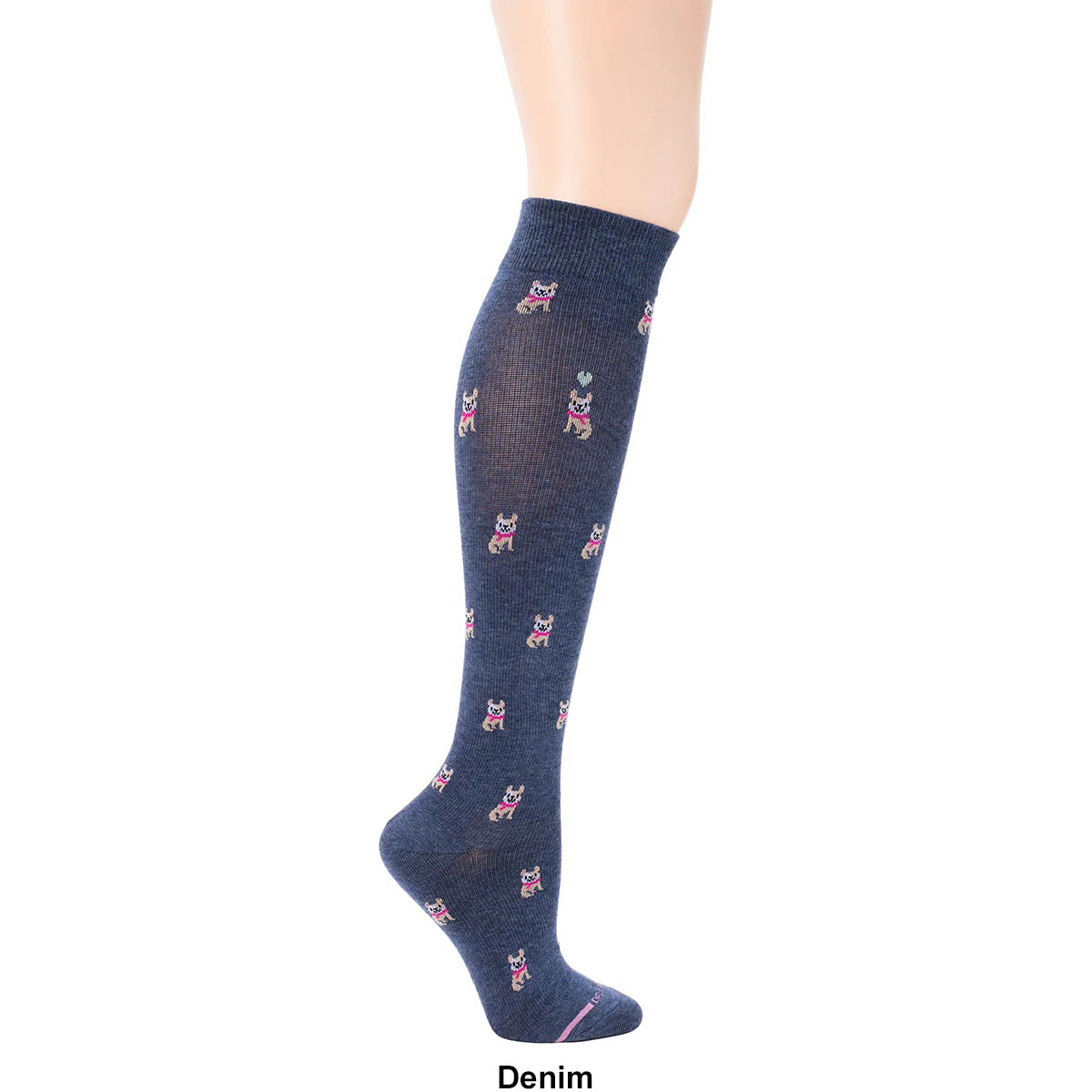 Womens Dr. Motion Compression French Bulldog Knee High Socks