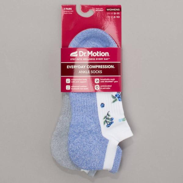 Womens Dr. Motion(R) 2pk. Blueberry White Low Cut Socks