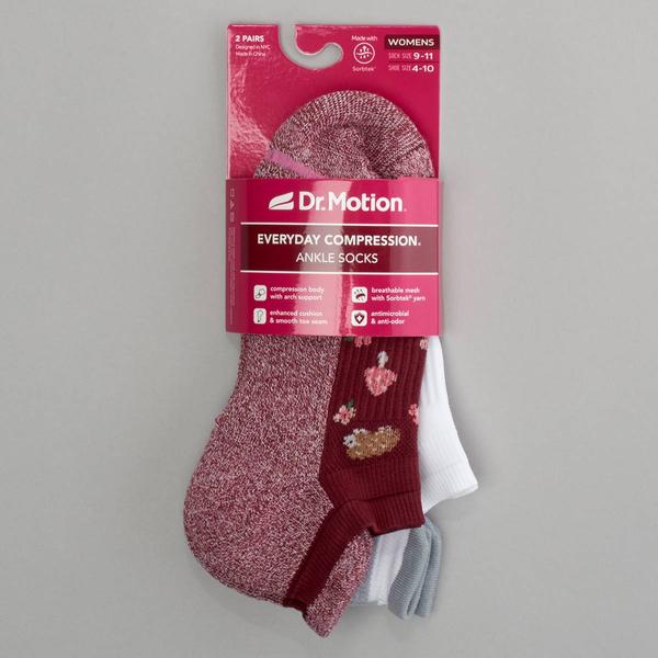 Womens Dr. Motion 2pk. Hedgehog Low Cut Compression Socks
