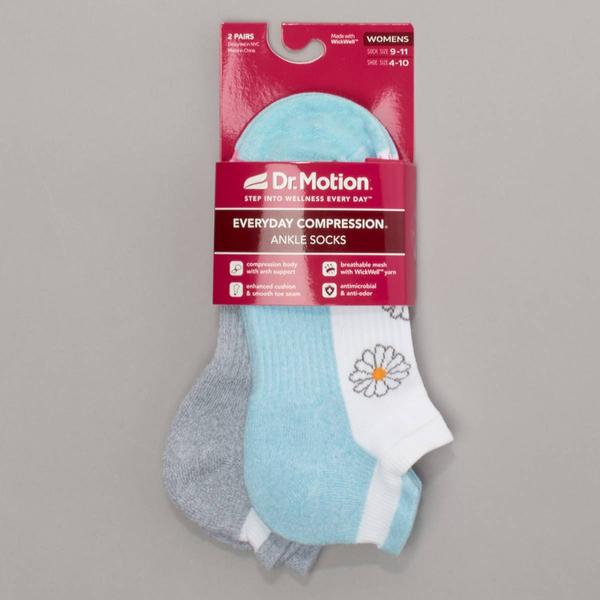 Womens Dr. Motion 2pk. Daisy White Low Cut Socks