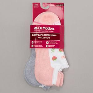 Womens Dr. Motion 2pk. Strawberry White Low Cut Socks