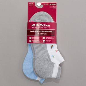 Womens Dr. Motion 2pk. Floral White Low Cut Socks