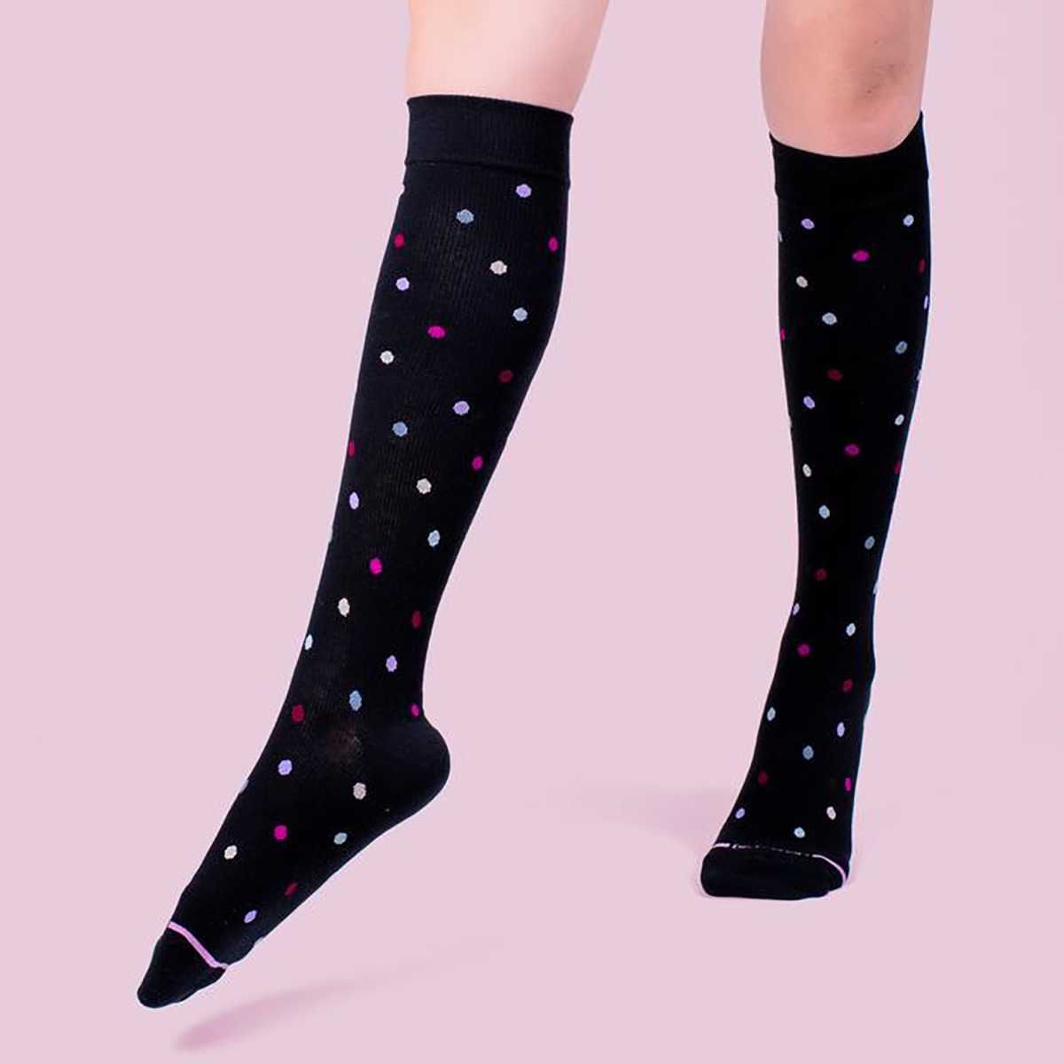 Womens Dr. Motion Compression Dancing Dot Knee High Socks