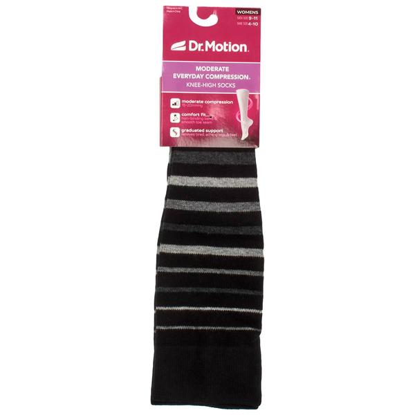 Womens Dr. Motion Stripe Black Knee High Compression Socks alternate view