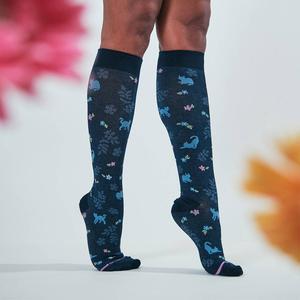 Womens Dr. Motion Cat Floral Knee-High Compression Socks