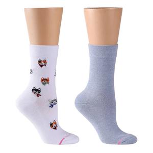 Womens Dr. Motion 2pk. Cat Bandana and Solid Diabetic Crew Socks