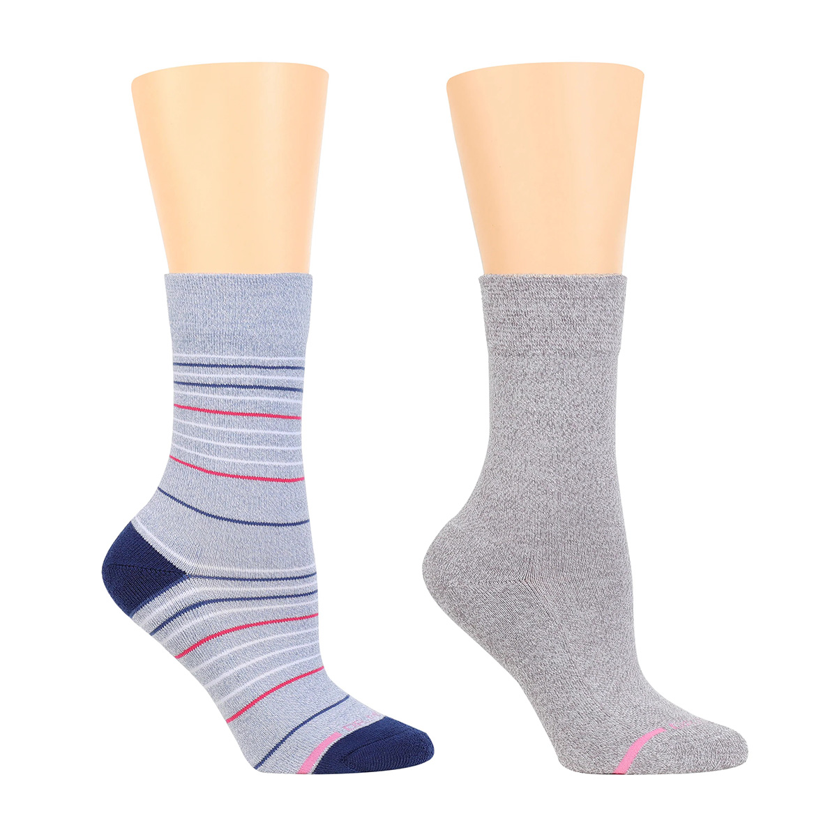 Womens Dr. Motion 2pk. Stripe Comfort Crew Socks