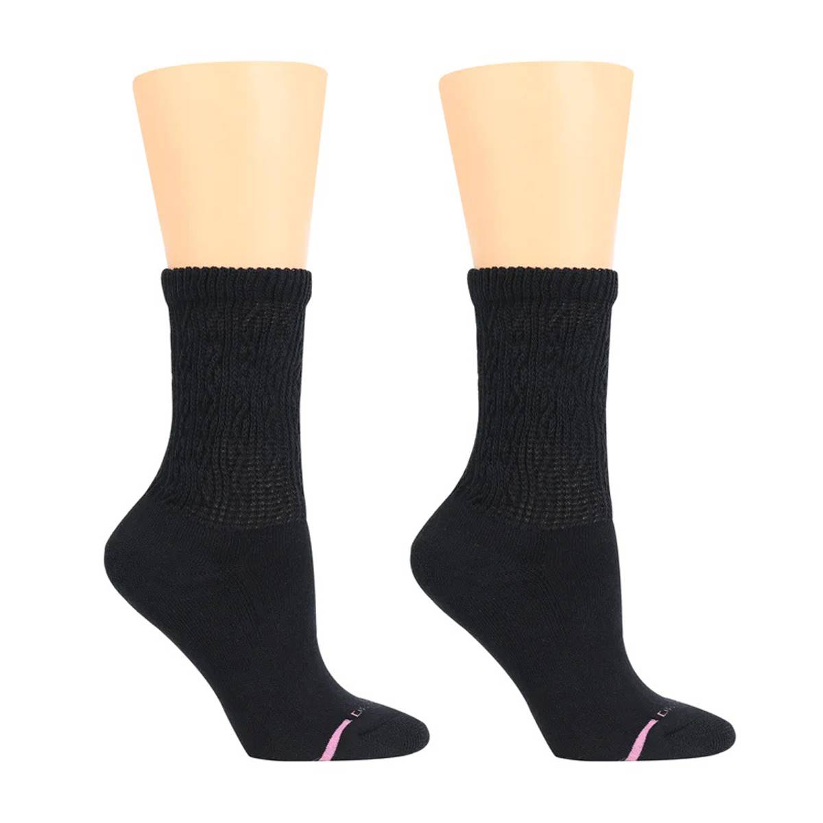 Womens Dr. Motion 2pk. Black Comfort Top Crew Socks