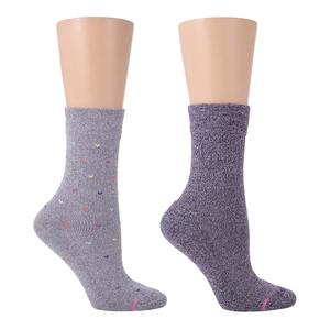 Womens Dr. Motion 2pk. Dot Comfort Top Crew Socks - Grey