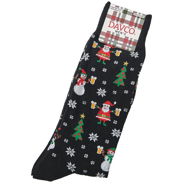 Mens Davco Holiday Santa & Snowmen with Beer Crew Socks