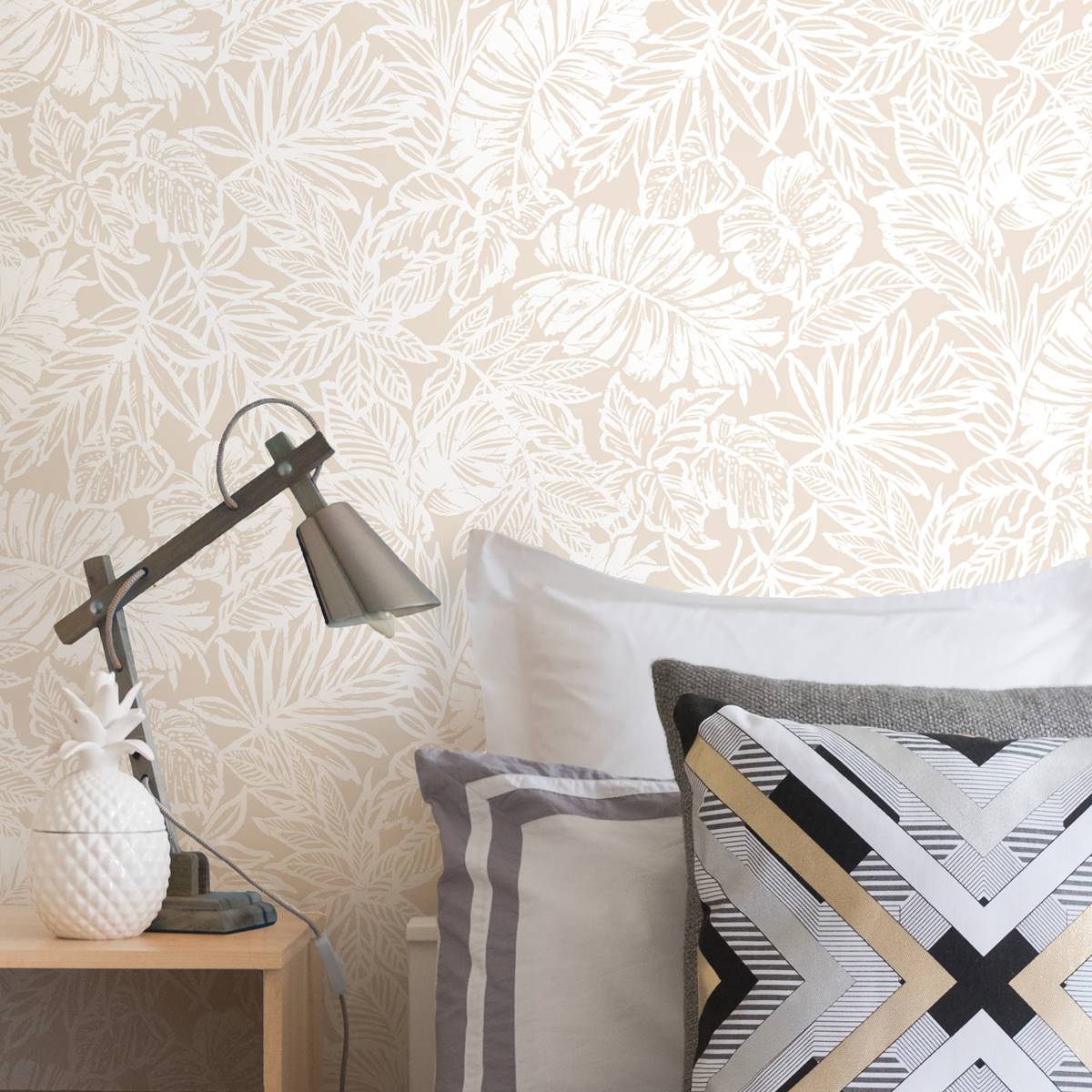 RoomMates(R) Beige Batik Tropical Leaf Peel & Stick Wallpaper