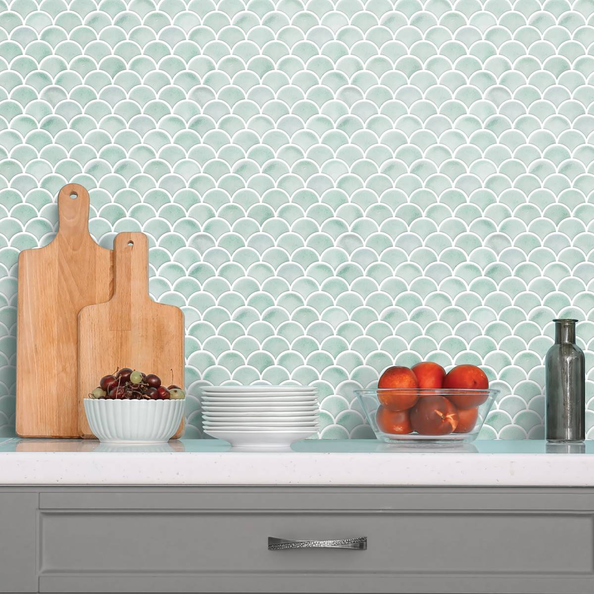 RoomMates(R) Aqua Scallop Peel & Stick Backsplash