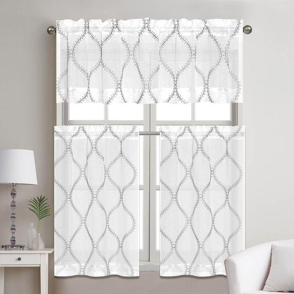 Alysia Embroidered Matte Sheer 3pc Kitchen Curtain Set alternate view