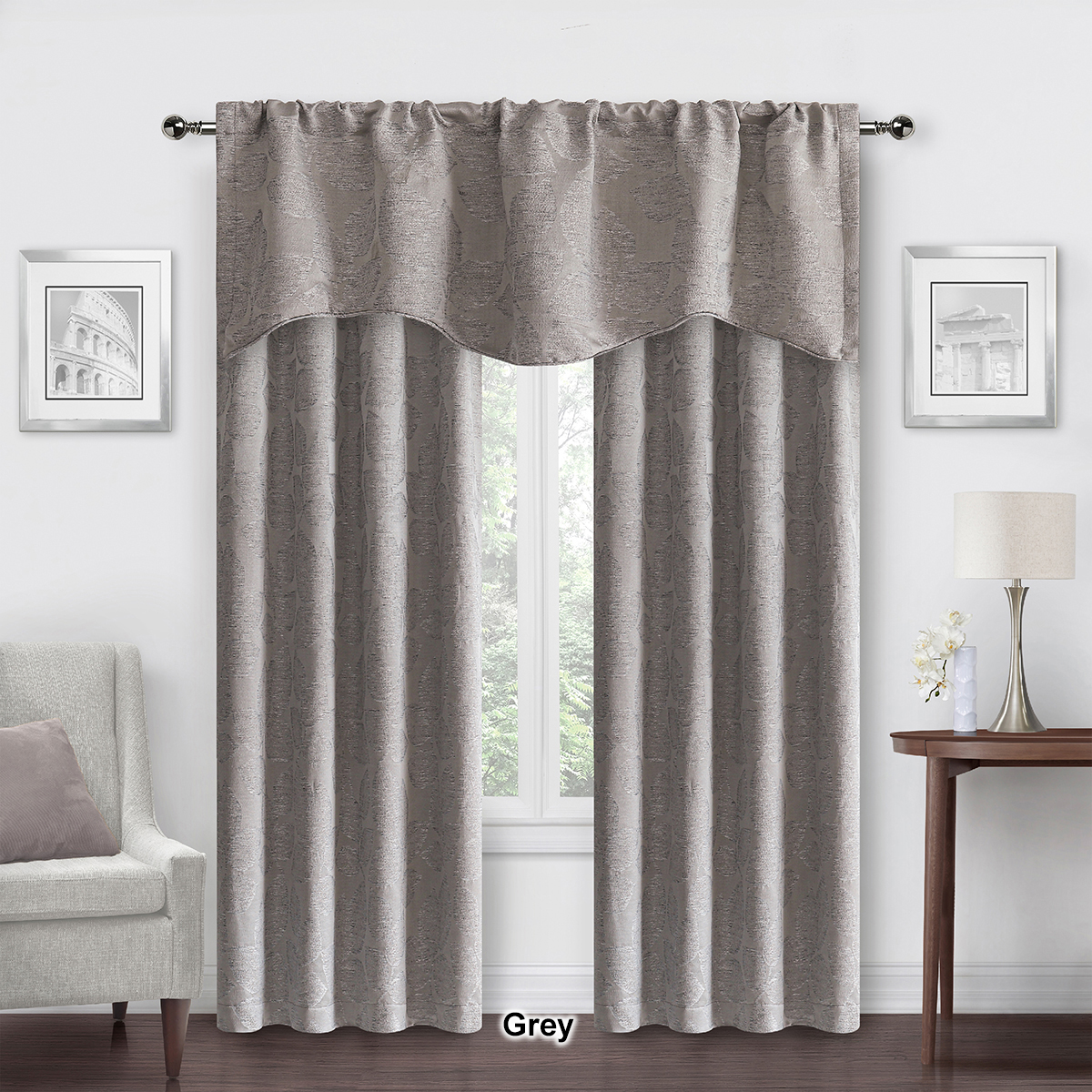 Devin Leaf Jacquard Lined Grommet Room Darkening Panel Curtains