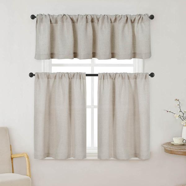 Linen Blend Light Filtering Kitchen Curtain Set alternate view