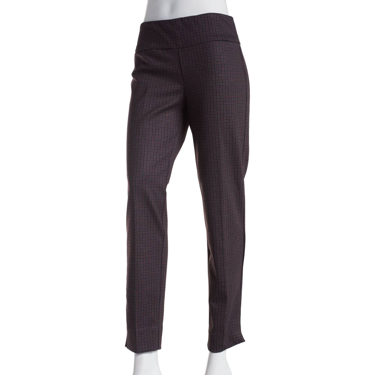 Womens Zac & Rachel Pull On Plaid Compression Pants-Grey/Black