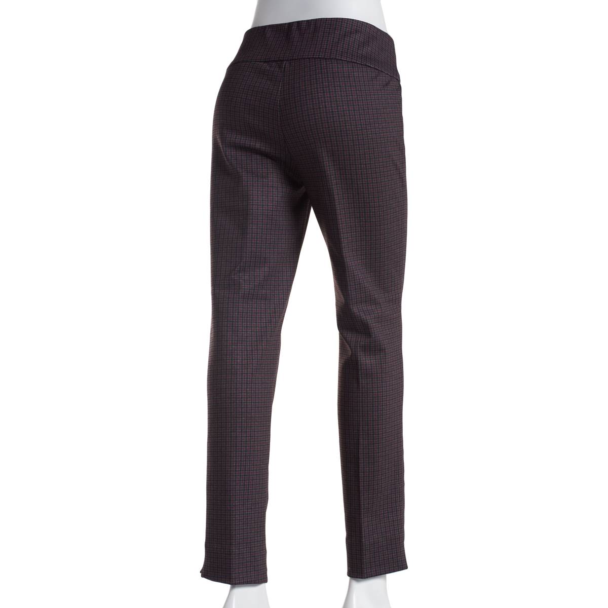 Womens Zac & Rachel Pull On Plaid Compression Pants-Grey/Black