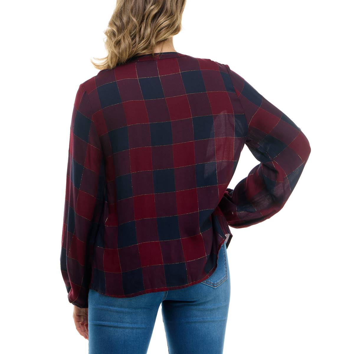 Petite Zac & Rachel Long Sleeve Button Front Plaid Blouse