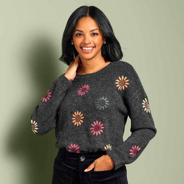 Petite Preswick & Moore(R) Long Sleeve Floral Sweater