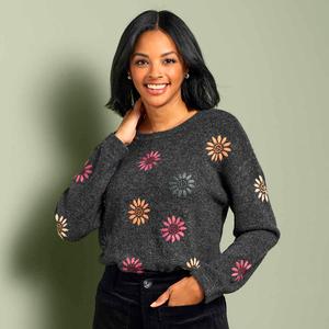 Womens Preswick & Moore(R) Long Sleeve Floral Sweater alternate view