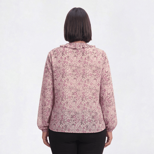Plus Size Preswick & Moore(R) Long Sleeve Floral Ruffle Neck Blouse alternate view