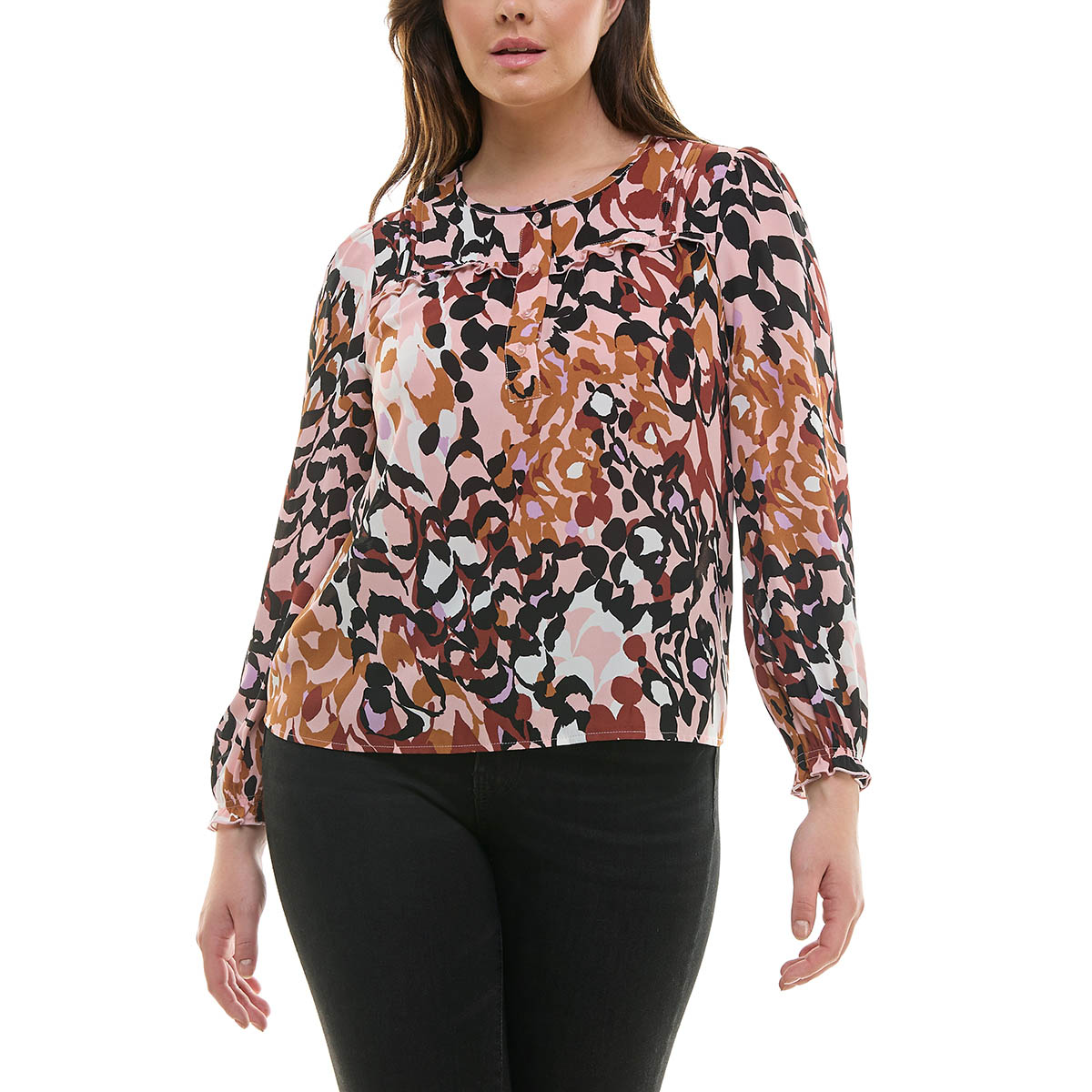 Womens Zac & Rachel Long Sleeve Abstract Crepe Blouse