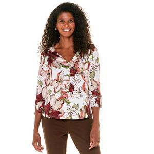 Womens Zac & Rachel 3/4 Sleeve V-Neck Floral Blouse