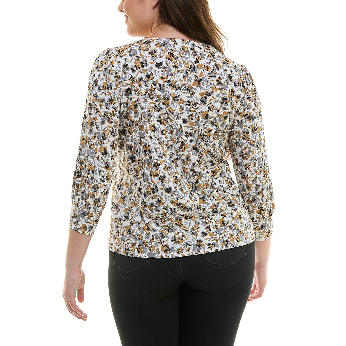 Petites Zac & Rachel Long Sleeve Scoop Neck Ditsy Top