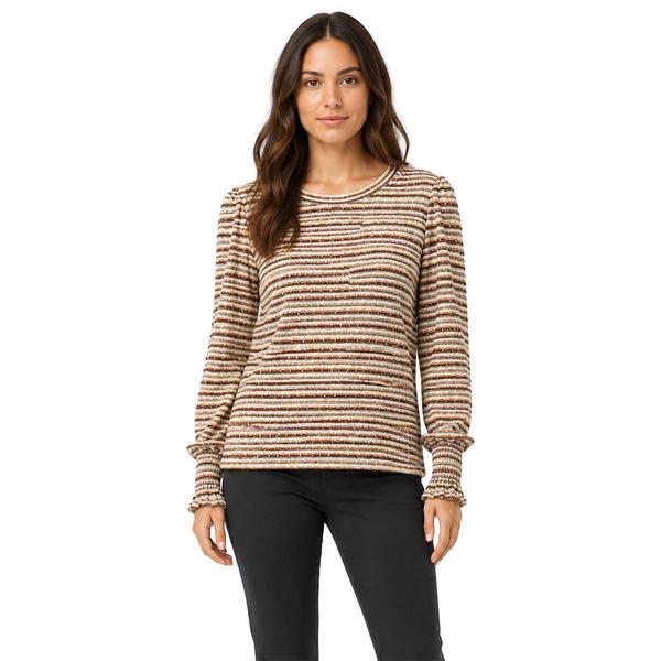 Womens Zac & Rachel Long Sleeve Smocked Sleeve Stripe Sweater alternate view
