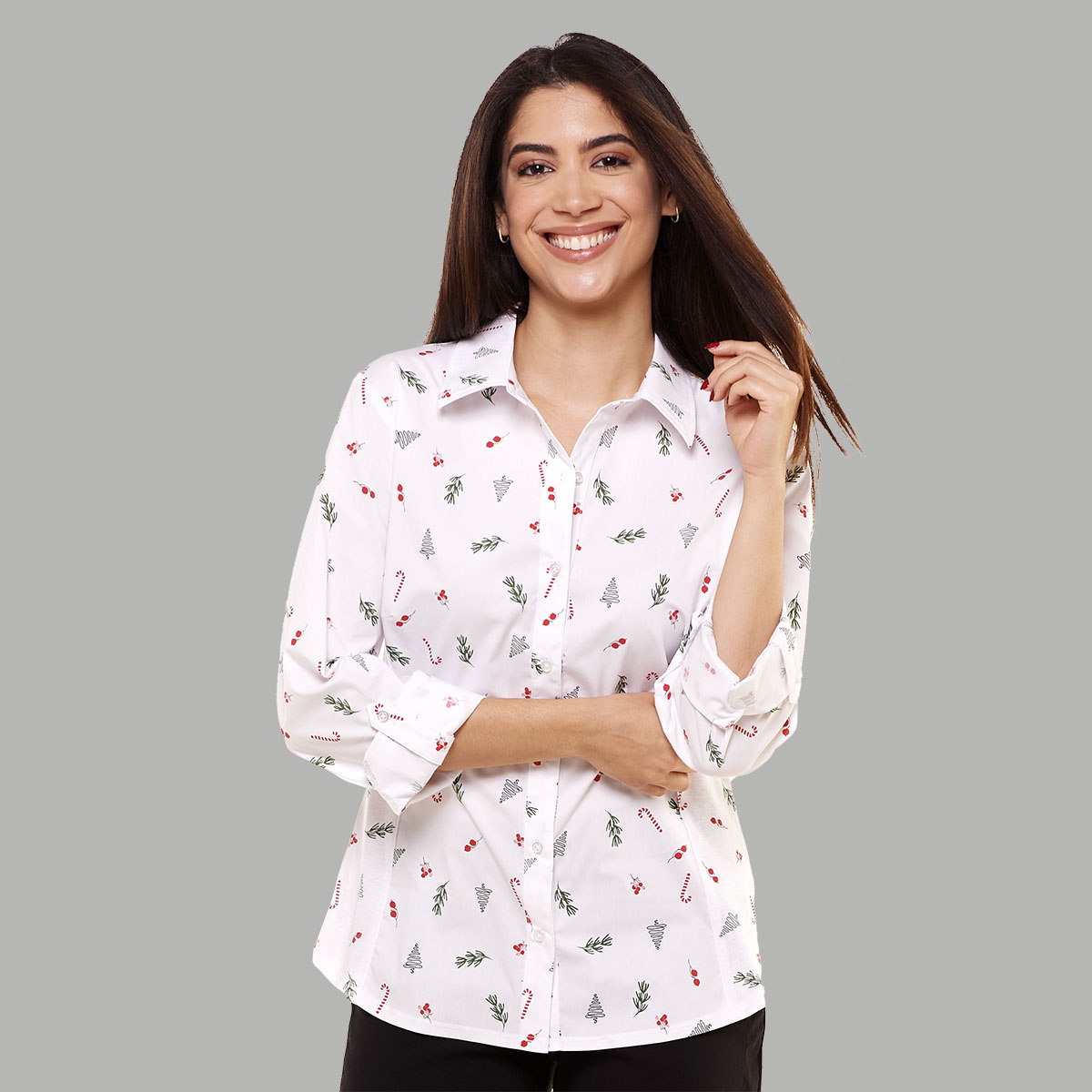 Petite Zac & Rachel Holiday Icons Casual Button Down Blouse