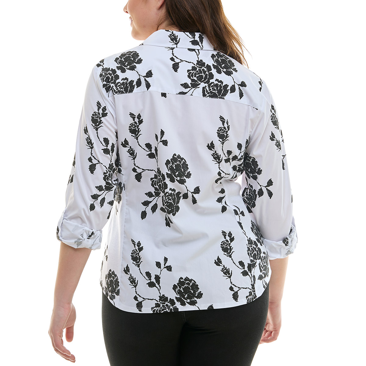 Petites Zac & Rachel 3/4 Sleeve Floral Fitted Casual Button Down