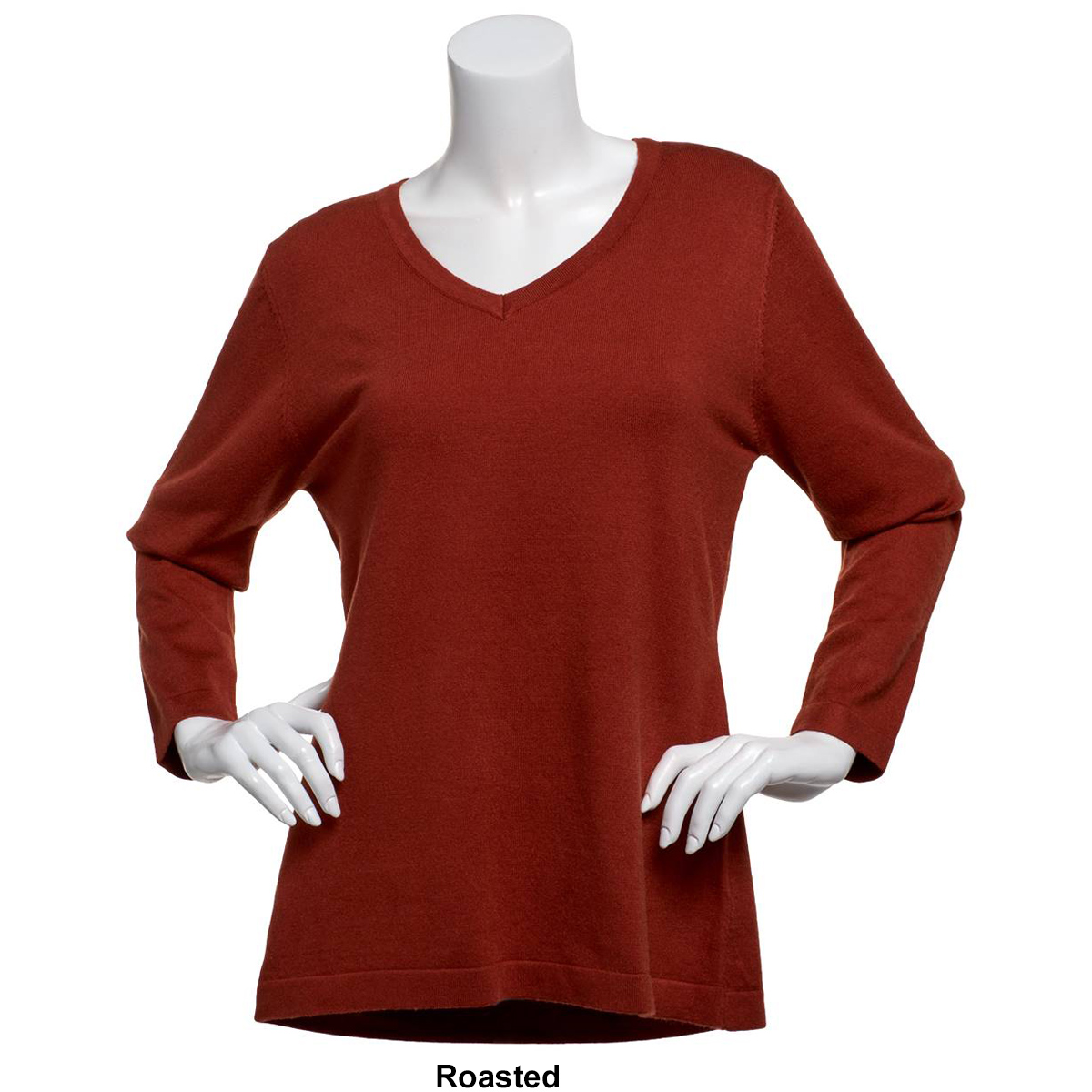 Womens Zac & Rachel Long Sleeve V-Neck Solid Pullover Top