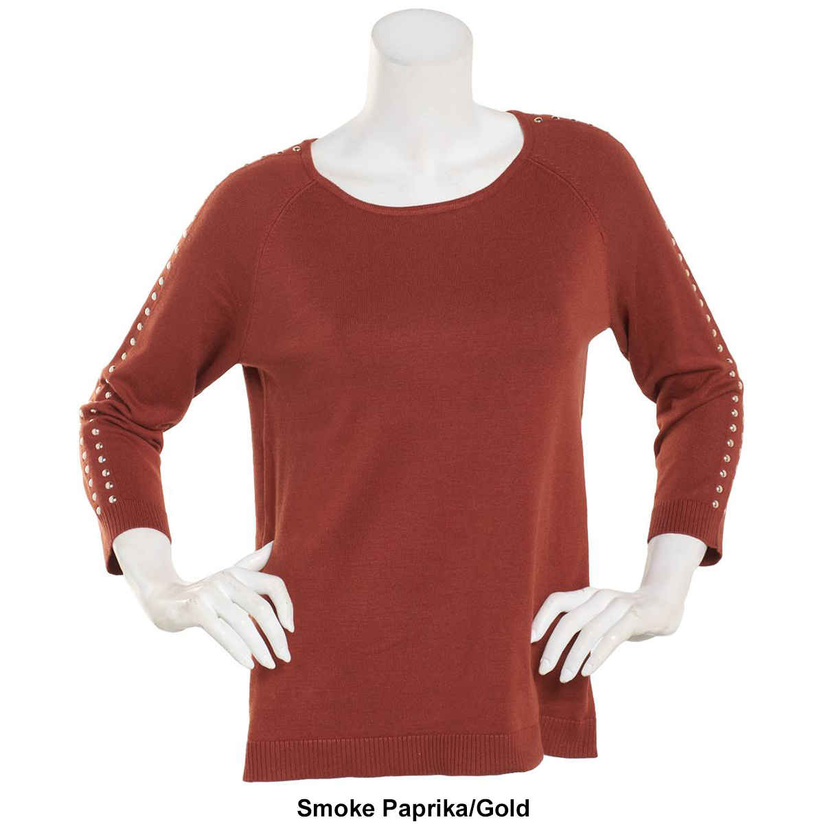 Petite Zac & Rachel 3/4 Sleeve Stud Accent Details Sweater