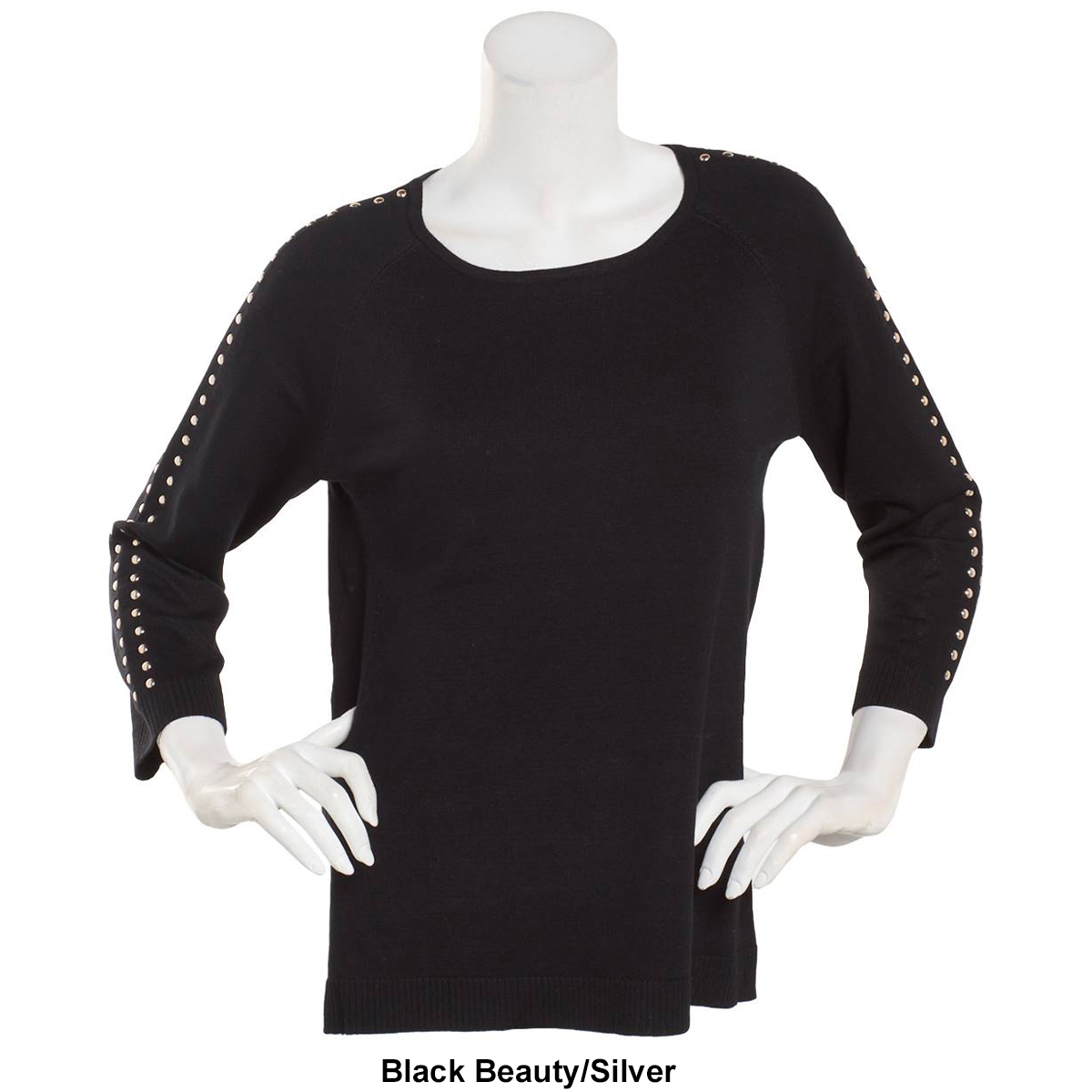 Petite Zac & Rachel 3/4 Sleeve Stud Accent Details Sweater