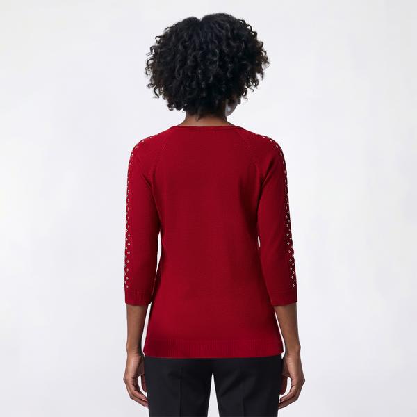 Womens Zac & Rachel 3/4 Sleeve Solid Silver Studded Sweater alternate view