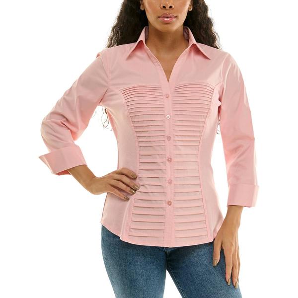 Plus Size Zac & Rachel 3/4 Sleeve Pleat Front Casual Button Down