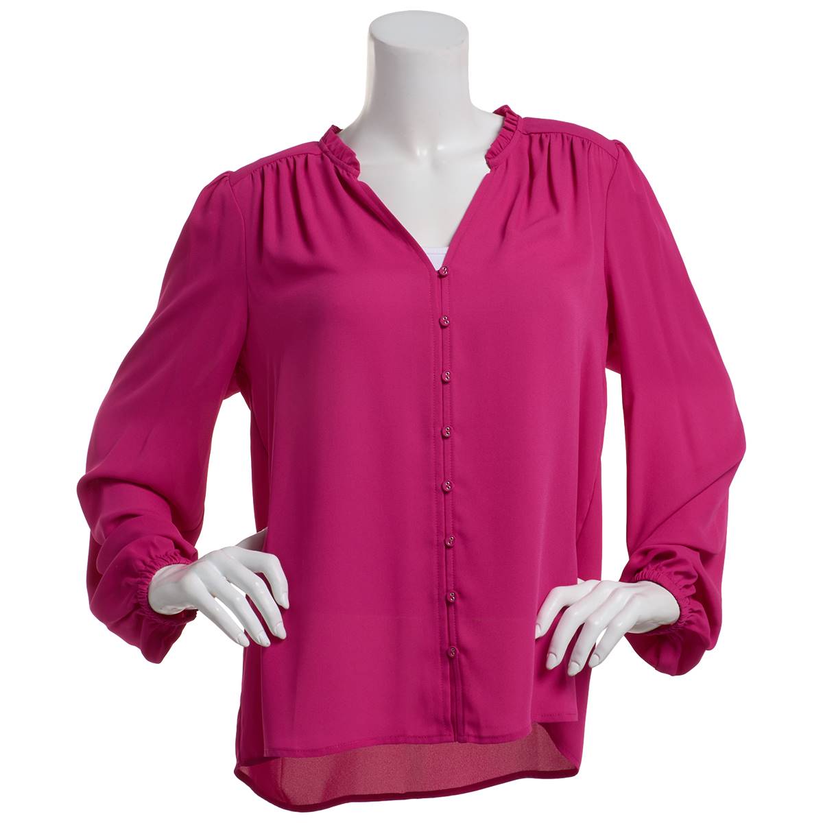 Womens  Zac & Rachel Ruffle Neck Button Down Blouse